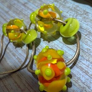 Vintage Handmade Glass Beads on Thick Solid 925 Sterling Silver Necklace